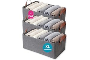 KATTAO Cajas Organizadoras XL (48x30x20cm) con marco de Acero – Organizador Armario - Organizador Cajones, Ropa y Accesorios – Organizadores de Cajones de Gran Tamaño (Gris, 3 ud., XL)