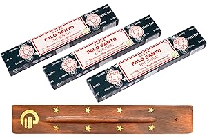 Original Satya Palo Santo Incense Sticks Pack of 3X 15G with Greensense Holder for Aromatherapy, Spa, Yoga, Weddings, Meditation, Healing, Positivity and Relaxation