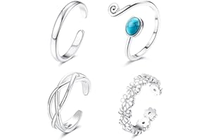 Diamday 4 Stücke 14K Gold gefüllten Damen Verstellbar Silberne offene Zehenringe Türkis Keltischer Knoten Blumen Dünne Band Ringe Sommer Strand Fußschmuck Set