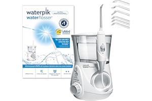 Waterpik – Hydropulseur Ultra professionnal, Jet dentaire avec 6 embouts et 10 niveaux de pression, Élimine la plaque, Blanc (WF-660EU)