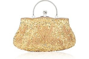 CORIOS Bolsa de Noche para Mujer Vintage Floral con Cuentas Clutch Embrague de Lentejuelas Bolsos de Fiesta Bolso de Boda Elegante Bolso de Hombro para Lujoso Fiesta de Graduación Banquete Oro
