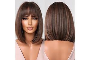 Allbell Braun Kurze Bob Perücken für Schwarze Frauen Gemischte Braun Farbige Synthetische Perücken mit Bangs Hitzebeständige Faser