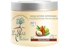 LE PETIT OLIVIER - Masque Soin Nutrition - Huiles D'Olive, Karité, Argan - Démêle, Nourrit & Répare - Cheveux Secs et Abîmés - Sans Silicone - Fabriqué en France - 330 ml