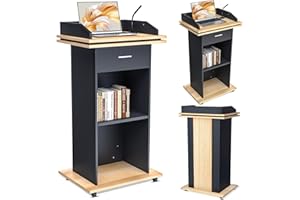 AFITDON Holz-Podium, Holzpodium mit Ausziehbarer Schublade & Rädern, Premium hohes Massivholz Kanzel Rednerpult mit Doppellagiges Ablagefach, Rednerpult for Kirche, Vortrag, Schul, Seminar (110x46x 60cm)