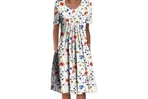 qavcg Deuyo Dresses for Mature Ladies,Summer Dresses for Women 2022,Casual Loose Floral Print Pleated Midi Dresses for Women,A,XL