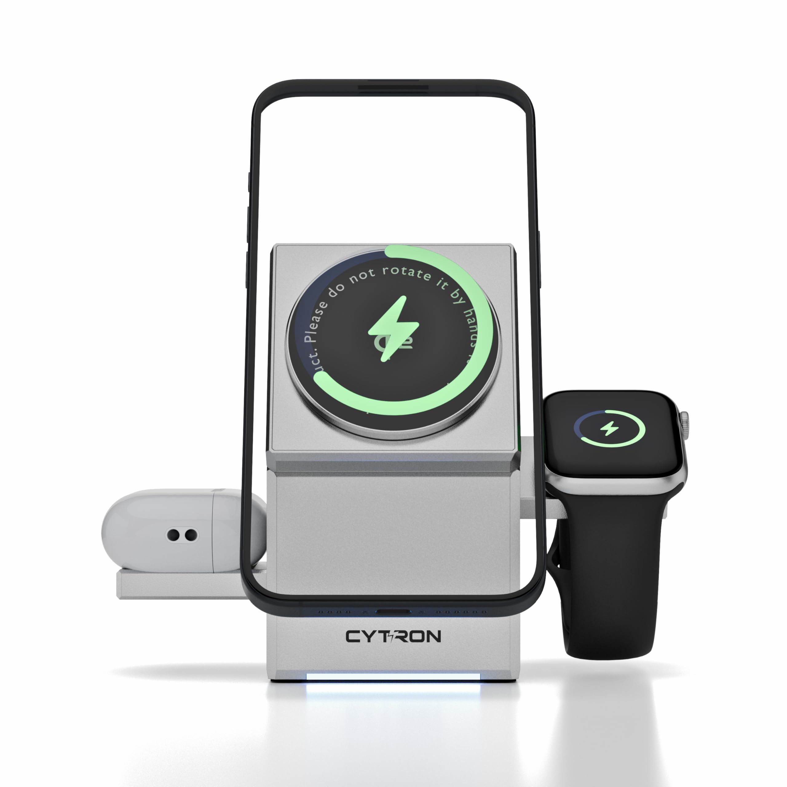 Cytron Qi2 MagSafe Charger, 3-in-1 Wireless Charger for iPhone 15/16/14/13/12 Series, Apple Watch & AirPods, Fast Wireless Charging Dock, Mag-Safe Magnetic Charger, Compact Design - Silver