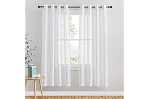 PONY DANCE Cortinas Translucidas con Aspecto de Lino Cortinas Blancas 2 Piezas Visillos Cortos para Salon/Dormitorio/Cocina, 132x180cm(AnchoxAlto), Blanco