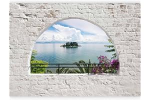 murando - Papier peint panoramique paysage 350x256 cm - Revêtement mural décoration pour chambre salon - Design unique et moderne - Violet vert gris - Paysage de plage en grèce c-A-0051-a-c