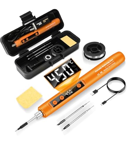 KKMOL Accu soldeerboutset, USB-oplaadbaar, soldeerbout met LCD, temperatuur instelbaar 180 ℃-450 ℃, 3 soldeerpunten, soldeerdraad, soldeerset voor reparatie van het lassen - rood