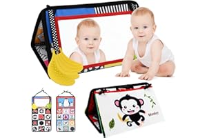 GLAITC Tummy Time Mirror Toys for Babies 0-6 Months High Contrast Baby Toys Black and White Sensory Toys Baby Tummy Time Activity Mirror for Newborn Baby Sensory Toys Gifts