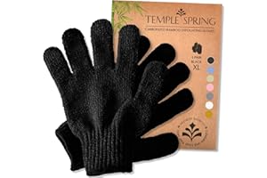 Temple Spring Gants exfoliants-Gants de douche en bambou-Gants exfoliants pour le bain et le corps-Éliminent les poils incarnés et les peaux mortes-Gants de bain en microfibre naturelle - NOIR XL