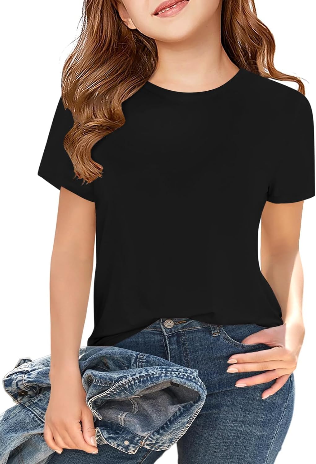Haloumoning Camisetas de manga corta para niña, camisetas de verano, cuello redondo, informal, camisetas de gran tamaño