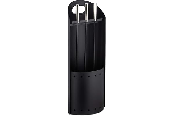 relaxdays 10028787 Ensemble serviteur de cheminée 4 pièces Acier Accessoire Pelle Balai Support tisonnier, Noir