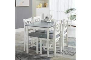 JINPALAY Conjunto Mesa y 4 Sillas Comedor Cocina de Madera Pino Moderno Mesa Cocina con Sillas 108 cm x 65 cm x 75 cm (Gris)