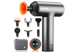 arboleaf Pistolet de massage pour tissus profonds avec chaleur, pistolet de massage musculaire puissant portable avec tête entièrement en métal, 6 pièces de rechange pour soulager la douleur