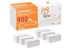 AkitaINK - Confezione da 900 Asciugamani Monouso Piegati a Z per Dispenser - 6 Pacchetti da 150 Asciugamani Carta, Realizzati al 100% in Cellulosa - Made in Italy