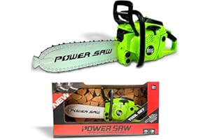 koolbitz Kids Realistic Chain Saw Power Construction Tool Toy Pack, Rotating Chainsaw Realistic Sound for Kids, Toddlers Pretend Play, Lumberjack Work Equipment Plastic Battery Operated Garden Set