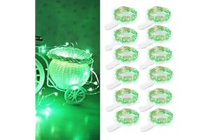 GUEZUVORU Lot de 12 guirlandes lumineuses à piles, 2 m 20 LED, guirlandes lumineuses en fil d'argent étanche, guirlandes lumineuses étoilées pour décoration de Noël, fête de mariage, chambre à coucher - Vert