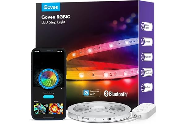 Govee RGBIC-LED-remsa, 5 m, Bluetooth-LED-slinga med segmentkontroll, musiksynkronisering och 64 scenlägen, kan styras via app, färgväxling, lämplig för hem, sovrum och gaming, 5 m