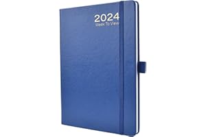 2024 Diary A5 Diary 2024 - Moseem 2024 Diary A5 Week to View from Jan. 2024 to Dec. 2024 Weekly & Monthly Planner with Hard Cover, Pen Loop and Back Pocket(Blue)
