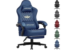 GTPLAYER Fabric Gaming Chair, Ergonomic Computer Chair with Footrest and Lumbar Support Height Adjustable Home Office Chair with 360°-Swivel Seat and Headrest (Blue)