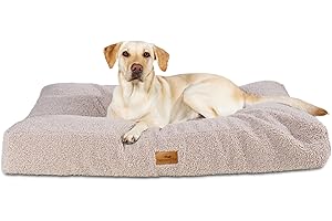 FREUDENTIER Orthopädisches Hundekissen aus Teddy - Waschbar, Oeko-TEX Zertifiziert - Hundebett/Hundekorb rutschfest - Für kleine, mittelgroße & große Hunde (Greige, 80x60cm)