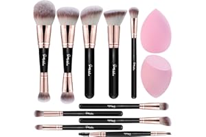 Start Makers 12 Pcs Makeup Brushes Set Premium Double Sided Makeup Brush Foundation Powder Blush Concealers Eyeshadows Brush with 2 Pcs Makeup Sponges Cruelty Free Cosmetic Tools