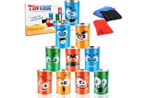 BYFFOER Lancio di lattine per bambini, gioco di lancio per bambini, 10 lattine e 3 bean bags, gioco di lancio per bambini, giochi di compleanno per bambini