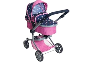 Bayer Chic 2000 595-33 Poussette de poupée Mika, Poussette combinée 2 en 1 pour Enfants de 4 à 8 Ans, Papillon, Rose Marine, 73 x 41 x 82 cm