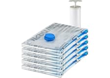 Amazon Basics Vacuum Compression Zipper Storage Bags with Airtight Valve and Hand Pump, Large, 5-Pack, Clear - 1