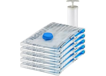 Amazon basics vakuumpåse för kläder med lufttät ventil och handpump – stor, 5-pack, dragkedja, trans - Amazon Deal & Rabatt