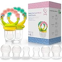 Babily Baby Silicone Fresh Fruit Food Feeder (Pack of 2 with 6 Different Sized Nipples) Teething Pacifiers for Babies…