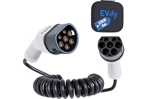 EVify Cavo di ricarica a spirale, 22 kW, 5 m, 32 A, per auto elettrica e ibrido con custodia, cavo a spirale a 3 fasi per EV PHEV, salvaspazio, adatto per tutte le auto E modello 3 S X Y, ID3, ID4,