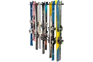 StoreYourBoard Solitude Ski Storage Rack, Wall Mount Organizer Holds 10 Pairs of Skis, Heavy Duty Supports 300 lbs