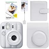 Instax Mini 13 Fotoğraf Makinesi Deri &Ccedil;anta Alb&uuml;m Kıska&ccedil; ve 20'li Film Hediye Seti (Clay White)