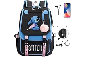 Metaparty Sac à Dos St-tch, Sac à dos pour Enfants, Sac à dos d'école Sac à Dos Scolaire, aux Enfants Adolescents avec 2 USB pour Garçons Filles