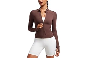 CRZ YOGA Butterluxe Femme Veste de Sport Courte Fermeture Éclair Intégrale Manches Longues avec Trous de Pouce
