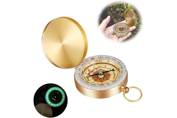 Boussole De Poche Étanche, Laiton Boussole De Montre, Boussole de Poche, Boussole de Plein Air, Poche Portable Extérieure en Laiton Boussole, Boussole Poche en Laiton, pour Voyage Camping Escalade