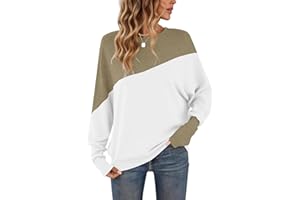 WNEEDU Camisa de Manga Larga para Mujer Cuello Redondo Patchwork Sudadera de Color puños Ajustados Jersey para Mujer
