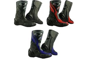 RKsports LV14 Motorcycle Motorbike Leather Sports Winter Protective Boots Red Blue Black