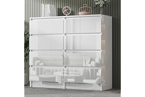 LSBIKE White Chest of Drawers Bedroom Modern High Gloss Chest of Drawers Bedroom Drawers 6 7 8 Drawer Dresser Storage Cabinet for Bedroom Living room Hallway Furniture (8 drawer chest of drawers)