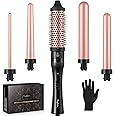 Curling Iron 5 in 1, Hair Curler Ceramic Curling Wand Set with 5 Interchangeable Straightener Brush Barrels for Long Thick Thin Hair, Hair Styling Tools with Glove