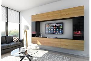 Furnitech Wohnwand Wohnzimmer - Wohnzimmer Möbel mit LED Blau - Hängend Wohnwand Modern - Wohnzimmer Schrankwand mit Regale und TV Schrank (Future C29-HGM-BD-47 1B)