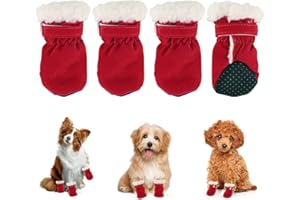 JODSEN Hundeschuhe,4 Stück Hundeschuhe Pfotenschutz wasserdichte Schneeschuhe Pfotenschutz mit Anti-Rutsch Sohle Outdoor Pfotenschützer Hundeschuhe für kleine mittlere Hunde Herbst Winter (Red)
