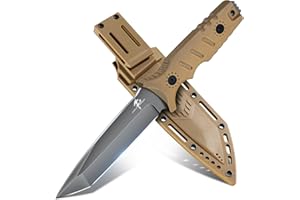 Purple Dragon Le Couteau de Survie Extérieur avec Étui en Kydex - Lame Fixe en Acier D2 Forgée d'une Seule Pièce, Bushcraft Full Tang avec Manche G10 pour le Camping, Kaki