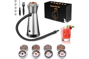 BORUIT SK301B Cocktail Smoker Kit,Smoking Gun Food Smoker with 4 Flavors Wood Chips,Portable Aluminum Alloy Drink and Food Smoker Infuser for Kitchen Cocktails Meat BBQ Cheese(Silver)