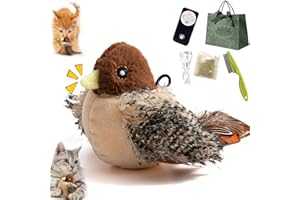 NNBWLMAEE Celery Pets Cat Toy, Chirping Bird Cat Toy, Flapping Bird Cat Toy, Simulated Chirping Bird Cat Toy, Stimulate Hunting Instincts, 3-Speed Beating Mode Cycle, USB Rechargeable (Chirping and Flapping)