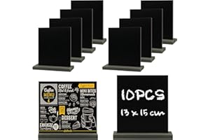 LOMPYEU 10 Pezzi Mini Lavagna Piccola,Lavagnette Messaggi Bordo,13 x 15 cm Lavagnetta per gesso bifacciale con Base in Legno,Lavagnette per Feste Ristoranti Prezzi Matrimoni Bar Casa