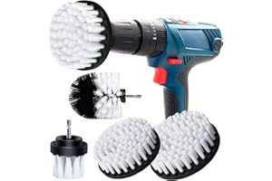BOZKAA Bürstenaufsatz Bohrmaschine Set 4 Stück, Bürste für Akkuschrauber 2''/ 3.5''/ 4''/ 5'' Akkubohrmaschine Befestigung, Power Scrubber Reinigungsbürste für Felgen, Küche, Auto (Weiß)