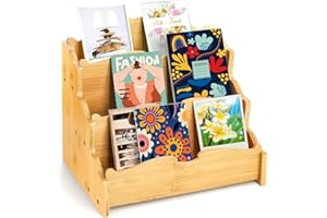 yarlung Bamboo Greeting Card Display Stand, 3 Tier Card Holder Sticker Display Postcard Stand for Craft Show, Vendors, Retail Counter, Bookcase, Brochure Holder